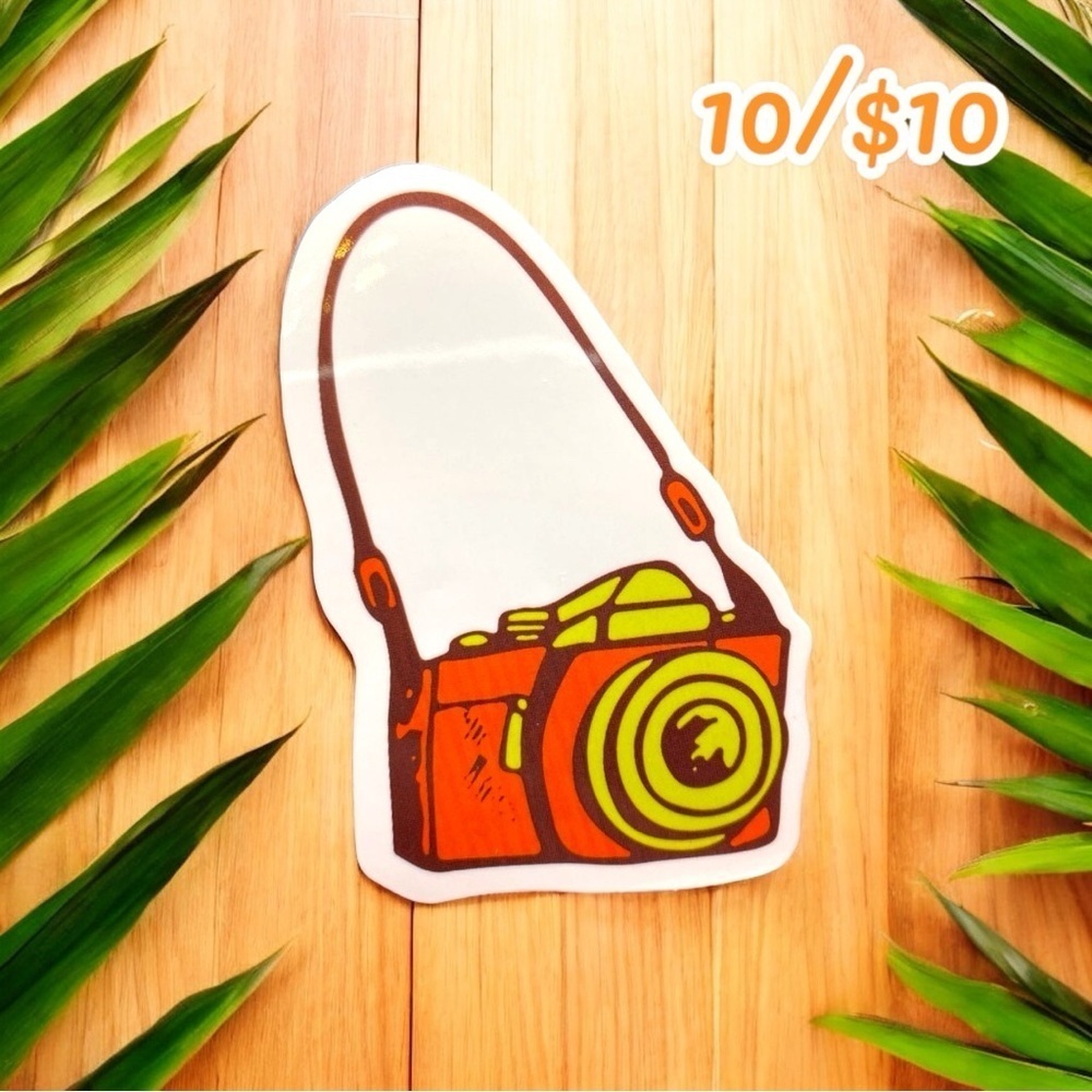 10 / $10 - Retro Camera with Strap Vinyl Sticker - Retro / Photography